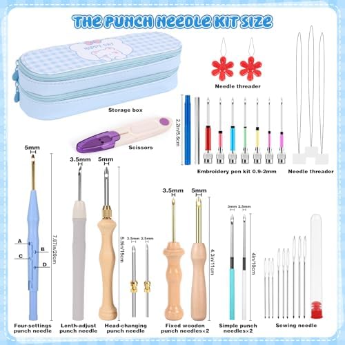35Pcs Punch Needle Kit Adult Beginner, Adjustable Punch Needle Tool