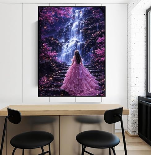 WNPOKN Pink Waterfall Diamond Art Kits for Adults 12 x 16inch