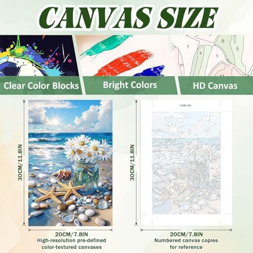 ICYANART 4 Pack Beach Paint by Numbers Kit for Adult Beach with Frame Easel