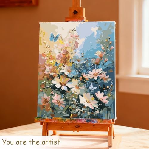 Muzagroo Paint by Numbers Oil Painting Kits for Adults DIY Flowers Oil Painting for Beginners Hand Crafts Kits with Brushes and Acrylic Paints 16x20 inches (Flowers)