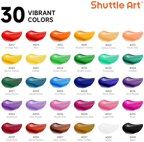 Shuttle Art 54 Pack Acrylic Paint Set, Acrylic Painting Set with 30 Colors Acrylic Paint, Wooden Easel, Painting Canvas, Paint Brushes, Palette, Art Painting Supplies for Kids Adults Beginner Artists