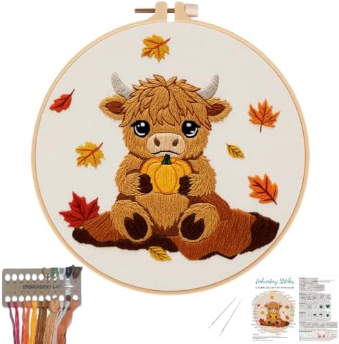 Louise Maelys Highland Cow Embroidery Kit for Beginners（Autumn