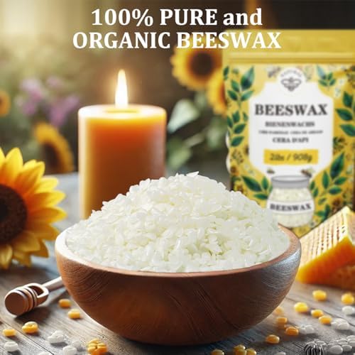 Beeswax pellets 200G/5LB/10LB/20LB, VEGISHINE Pure and Natural White Beeswax for Candle Making, DIY Skin Care, Lip Balm, Polishing, Lotion, Soap, Candle Making Supplies