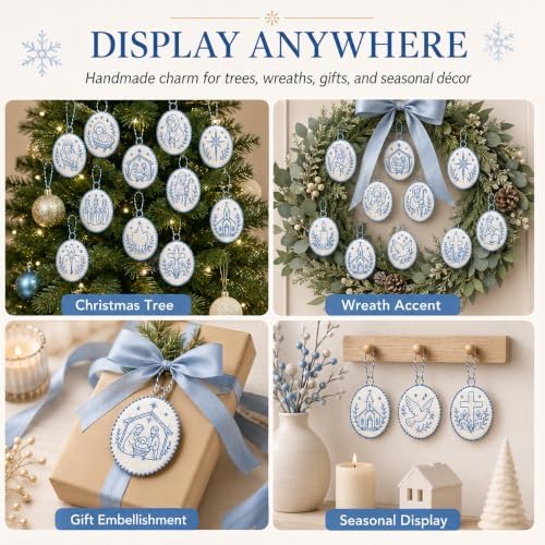 Beginner-Friendly DIY Heirloom Oval Embroidery Ornament Kit Collection, Christmas Embroidery Kit, Threads & Tools, Complete Craft Kits for Adults, Xmas Tree Hanging Decor (Angel)