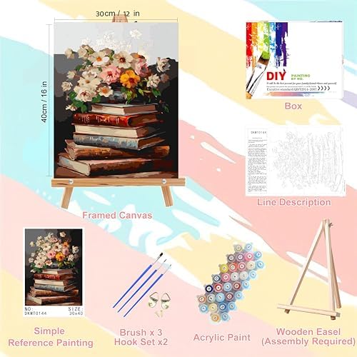Book Paint by Numbers for Adults with Framed Canvas - with Wooden Easel