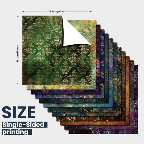 Aesthetic Scrapbook Paper Pad Vintage Patterned Paper 6×6,24 Sheets Single-Sided Boho Scrapbooking CardStock Papers Pad for Holiday Cardmaking DIY Origami Journaling.