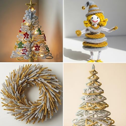 Caydo 200 Pieces Glitter Golden & Silver Pipe Cleaners