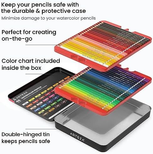 ARTEZA Watercolor Pencils, Set of 48, Water-Soluble Pencils for Drawing