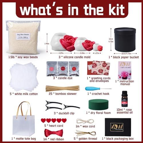 Rose Candle Making Kit with Round Gift Box,DIY Soy Wax Kit(Black)
