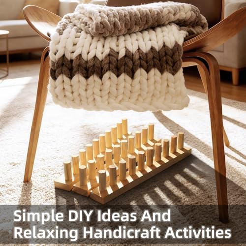 TISOFU 46" Chunky Blanket Loom, Large Wooden Loom Frame, Hand Knitting Kit for Adults Beginners, Adjustable Chunky Blanket Making Kit