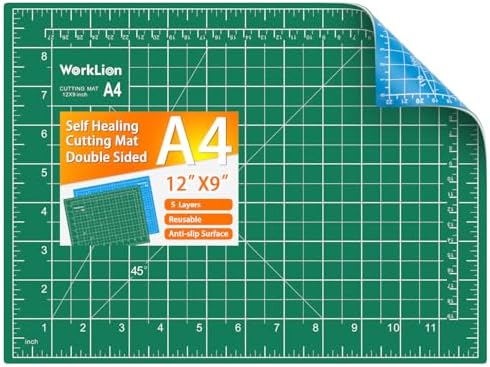 WORKLION Full 9" x 12" Art Self Healing PVC Cutting Mat, Double Sided, Gridded Rotary Cutting Board for Craft, Fabric, Quilting, Sewing, Scrapbooking Project…