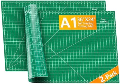 Ecraft 2-Pack 24"x36" Self-Healing Sewing Mat: Large Double-Sided Green 5-Ply Hobby Mat, A1 Rotary Cutting Mat for Sewing, Quilting & Fabric Crafts
