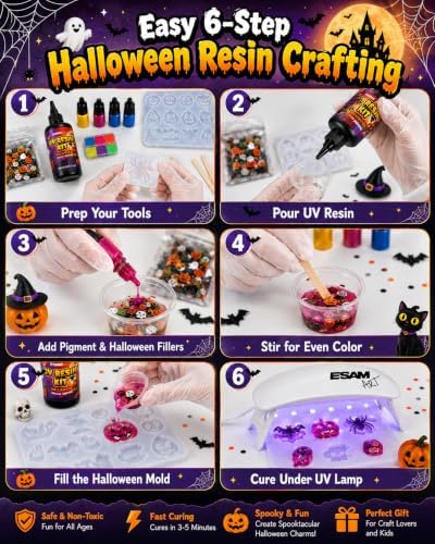 ESAM Group Halloween UV Resin Jewelry Kit for Kids, Teens & Beginners