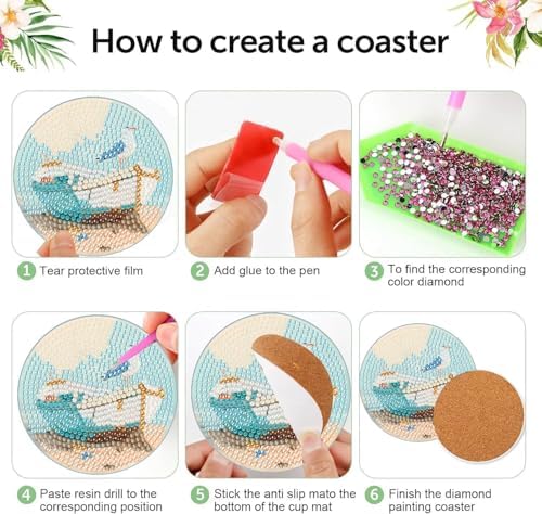 8 Pcs Beach Diamond Art Coasters Kits, Diamond Painting Coasters Kits ﻿ ﻿