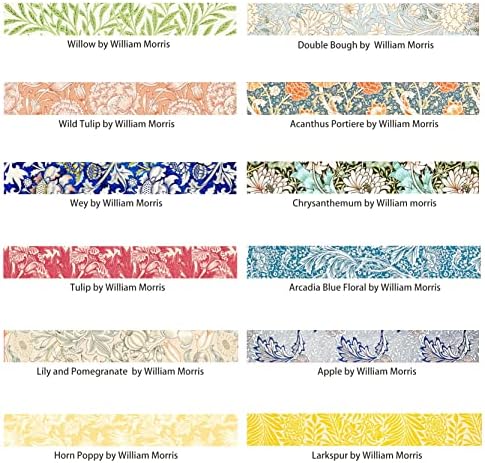 Berkin Arts 12 Rolls Art Floral Designs Washi Tape Set - 15 mm Wide Decorative Adhesive Masking Tape Cloisonnism for Scrapbook Cute Aesthetic William Morris Series