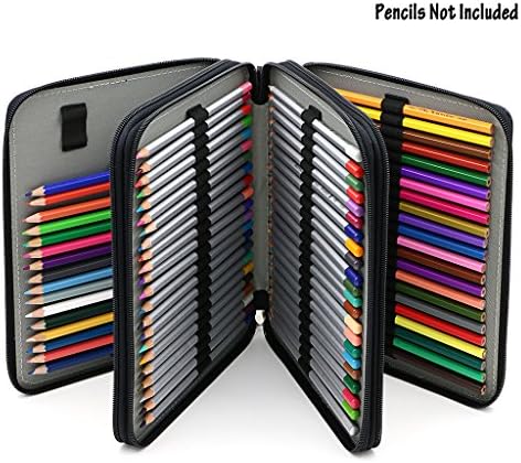 BTSKY Deluxe PU Leather Pencil Case For Colored Pencils - 120 Slot Pencil Holder with Handle Strap Handy Colored Pencil Box Large(Black)