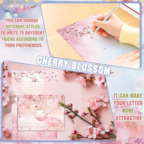 TaoBary 160 Pcs Cherry Blossom Stationery Paper and Envelopes Set