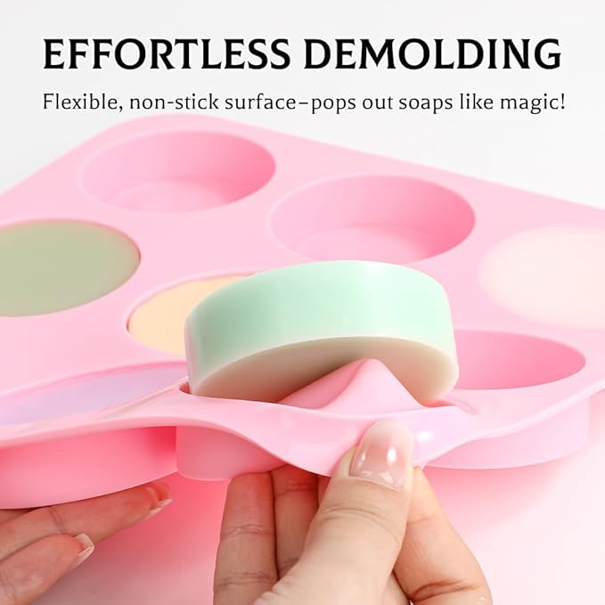 SJ Round Silicone Soap Mold Set, 2-Pack 9-Cavity Soap Molds | For Soap Making, Chocolate, Candy & Desserts, Food Grade Silicone, Easy Release, Reusable