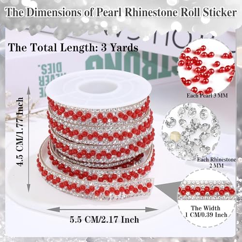 Red Pearl Rhinestone Tape Sticker 1 CM Wide Gem Rhinestone Strip