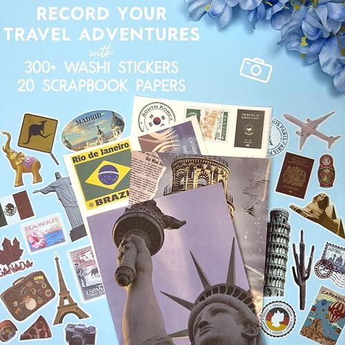 Travel Stickers for Scrapbooking & Journaling - Travel Scrapbook Supplies | 300+ Vintage Washi Stickers for Journaling, 20 Scrapbook Papers, FAYWARE Ephemera for Junk Journals