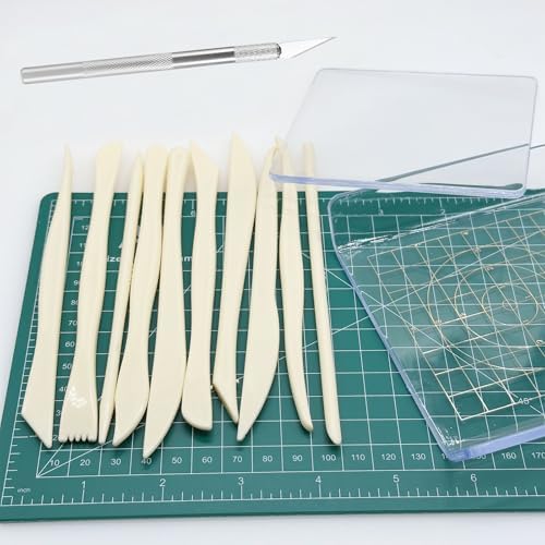 Yayatty Polymer Clay Tools, Acrylic Clay Roller, Acrylic Sheet, Rotary Cutting Mat, Round Polymer Clay Cutters with Clay Slicer Blade for Pottery and Sculpture (62 PCS)