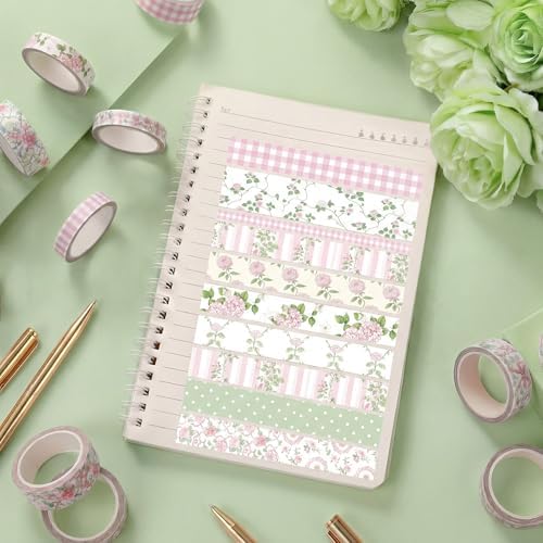 Colarr 21 Rolls Watercolor Floral Washi Tape Set 6 Yard Spring Flower Decorative Masking Tape for Craft DIY Arts Scrapbook Journaling Supplies Gift Wrapping, 3 Sizes(Garden)