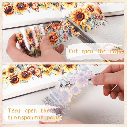 Sitsink Sunflower PET Tape for Journaling - Flower Butterfly Junk Journal Scrapbooking Supplies, Floral PET Tape for Journal Book Crafts Bottle Décor