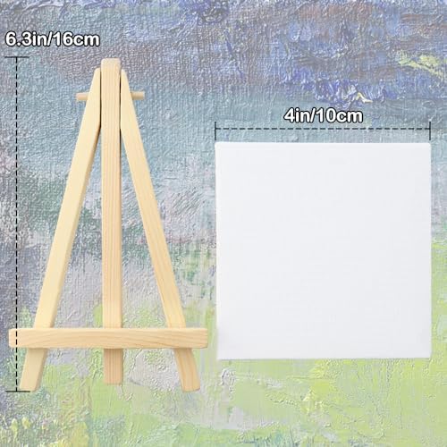 4 Pcs Mini Canvas and Easel Set 4x4 Inch White Blank for Painting Kids
