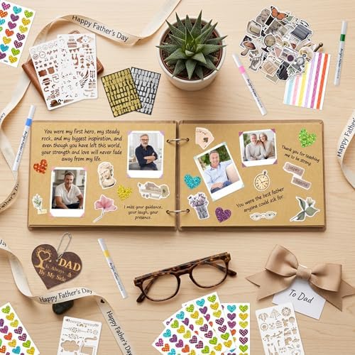 CY2SIDE Dad Memorial Gifts Photo Album – 110PCS In Loving Memory of Dad Wooden Scrapbook Kit Sympathy Gift for Loss of Father, Bereavement Keepsake Grief Journal for Father’s Day & Grieving Family