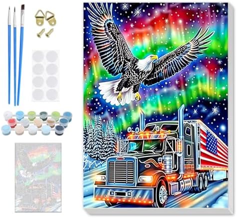 SENQAO Christmas Paint by Numbers for Adults Framed, Eagle Truck Adults' Paint-by-Number Kits, Adult Paint by Number Kits on Canvas, Acrylic Number Painting for Home Decor, 8x12inch
