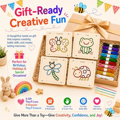 Montessori Wooden Lacing Toys for Toddlers and Kids Ages 2-4 5-7, Sewing Kit Fine Motor Skill Busy Board, Education Sensory Preschool Toy for 1 2 3 4 Year Olds, Birthday Gift for Boys and Girls