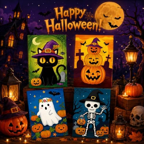 Louise Maelys 12 Pack Halloween Pre Drawn Canvas to Paint for Kids