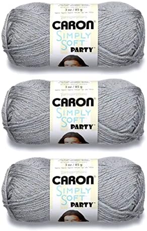 Caron Simply Soft Party Acrylic Yarn for Crocheting Soft, Silver, 3-Pack
