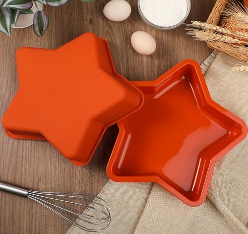 Webake 2Pcs Silicone Star Cake Pan 10 Inch Large Nonstick Star Shaped Cake Mold for Baking, Birthday, BPA Free
