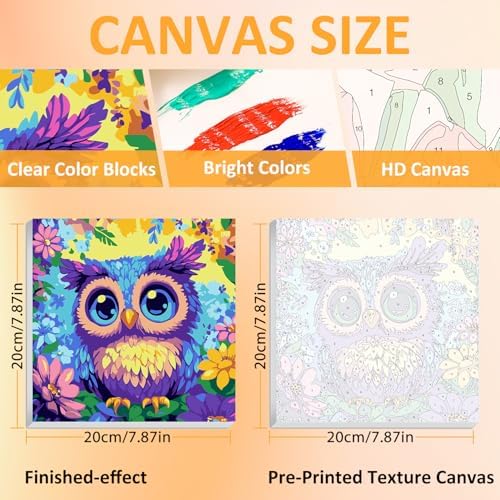 Owl Paint by Numbers Kit for Kids, 8x8 inch