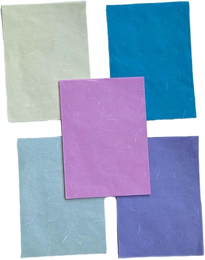 A5 50 Sheets Natural Fiber Mulberry Tree Mulberry Paper Sheets Art Tissue Washi Paper Design Craft Art Origami Suppliers Card Making 8.3" x 5.8". (Pastel Tone, A5)