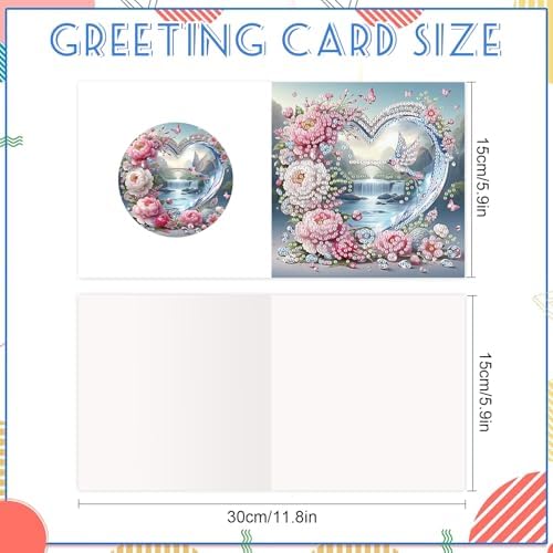 6 Pack Diamond Art Greeting Cards with Envelopes, Flowers and Hummingbirds DIY 5D Diamond Painting Card Kit, Handmade Rhinestone Postcards for Birthday & Valentine’s Day Wishes (30x15cm)