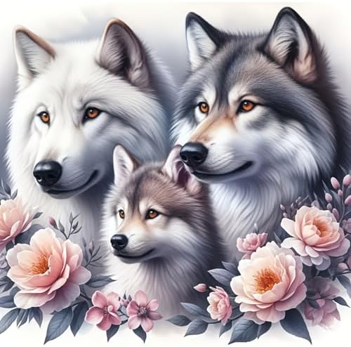 Acelii 5D Diamond Art Kits for Adults Beginners,Wolf Family DIY Full Round Drill Diamond Painting Kits, Paint by Diamonds Dots Gem Art Easy,Home Wall Decor 14X14 Inch