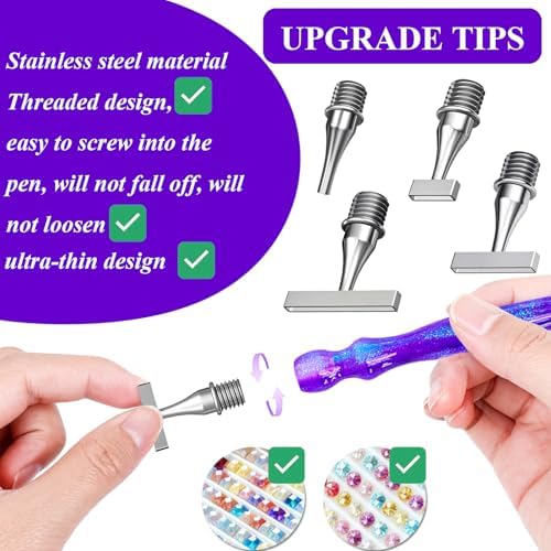 ZYNYXY 17PCS Ergonomic Diamond Art Pen Kits, with Multifunctional Metal Stainless Steel Screw Thin 1, 3, 6, 9, Tips, Correction Placers Roller Accessories(A-Purple + Pink + Blue+ 5 PCS Tips)