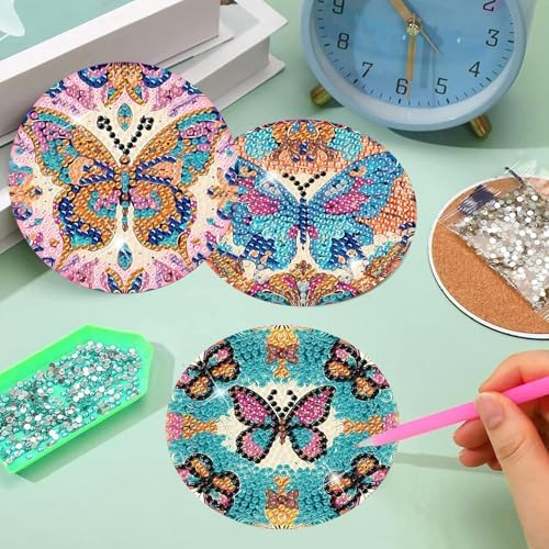 8 Pcs Diamond Art Coaster Kit for Adult with Holder, Diamond Coasters 4x4in