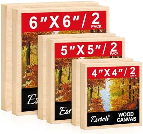 ESRICH 6 Pack Wood Panels with 4"x4", 5"x5", 6"x6", Square Craft Wood Canvas Boards, Blank Unfinished Wooden Art Board for DIY Art Creations Such as Painting, Acrylic Pouring, Resin, Burning, Collage
