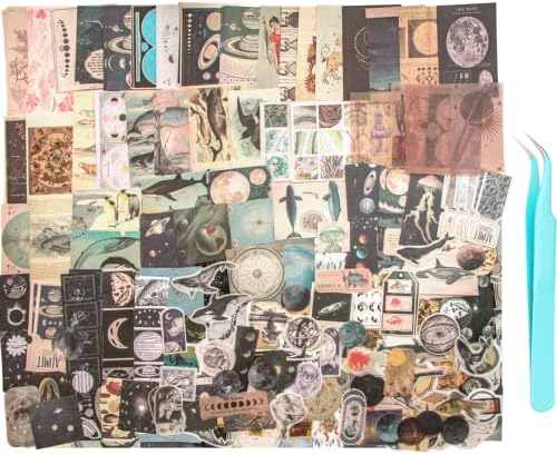 Aromoty 260 Pieces Vintage Art Scrapbooking Supplies Stickers,Aesthetic Washi Stickers Paper Kit Stationary Junk Bullet Journals,Daily Planner,DIY Craft Tweezers Cottagecore Decor