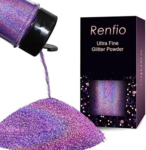 Renfio Holographic Ultra Fine Purple Glitter Powder Metallic Resin Glitter | 2.11 Oz (60g) PET Flakes Crafts Sequins 1/128" 0.008" 0.2mm Epoxy Chips Flakes for Tumblers Slime Roses - Laser Light Purple