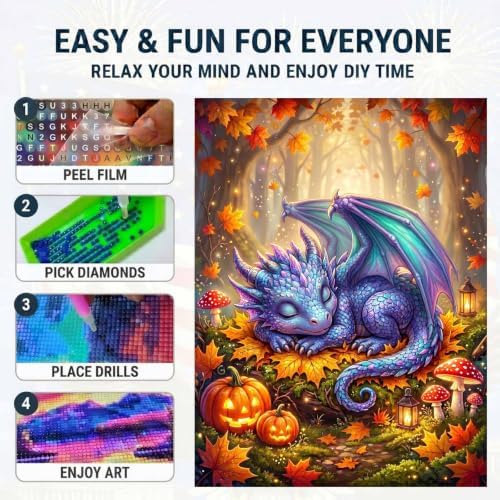 Forest Dragon Diamond Art Kits for Adults, Fall Fantasy Diamond Painting