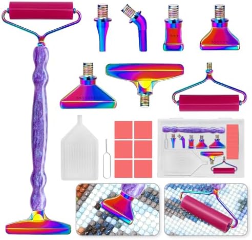 Diamond Painting Pen Kit - 7 Metal Tip Diamond Art Tools, 5D Diamond Painting Accessories for Adults Beginners, Resin Pen with Straight/Bent/Flat/Roller Nibs, Tray & Clay