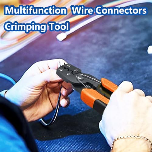 smseace Orange Wire Crimping tool Wire crimper,stripper and cutterfor insulated/Bare/Heat Shrink connectors(22-10 AWG) Multifunctional stripping crimping pliers Wire stripper and crimping tool