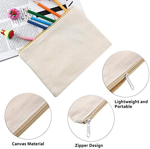 Gejoy 10 Pack Blank Canvas Cosmetic Bags Zipper Pouch DIY,L,Beige