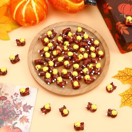 JUNEBRUSHS 50 Pcs Thanksgiving Mini Resin Turkey Ducks Fall Figurines