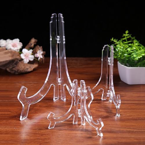 LonlyEagle 6 Pack 8 Inch Clear Plastic Easels or Stand/Plate Holders to Display Pictures or Other Items at Weddings, Plate Stands for Home Decoration, Birthdays, Tables
