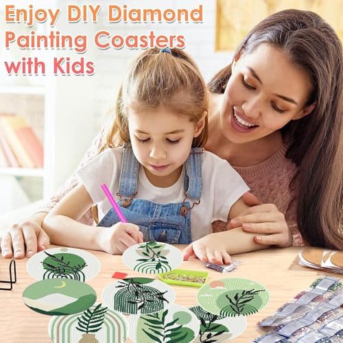 ijbnhd 8 Pcs Leaf Diamond Art Coasters Kit, Diamond Painting Coasters